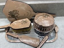 ANTIQUE CELLULOID 6pc VANITY SET DUPONT:  MIRROR,TRAY, BRUSH, SHOE HORN, BUTTON  picture