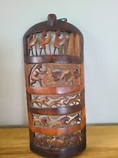 Hand Carved Wood Wall Folk Art Africa Shield Kenya VILLAGE SCENE SHIELD picture
