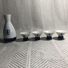 Sake Set Carafe and Cups Vintage Japan Blue White Porcelain Mountain Shirayuki  picture