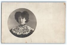 c1910's Woman Curly Hair Lace Collar Studio RPPC Photo Antique Postcard picture
