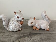 Vintage Pair of Squirrel Figurines Made Of White Glazed Terra cotta. picture