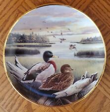 FRANKLIN MINT A.J. Rudisill Collectable Plate MALLARDS AT SUNSET White Porcelain picture