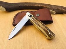 BS-1985 HANDMADE PUSH BUTTON SPRING ASSISTED LOCK FOLDING KNIFE WITH DEER ANTLER picture