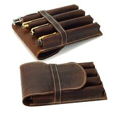 leather Pen pouch case for 4 jumbo pens with vintage style hunter leather picture
