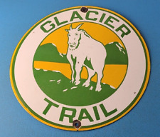 Vintage Glacier Trail Sign - National Park Hiking Marker Gas Pump Porcelain Sign picture