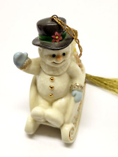 VINTAGE LENOX PORCELAIN WAVING SNOWMAN IN A SLEIGH ORNAMENT - NEW RETIRED 1999 picture