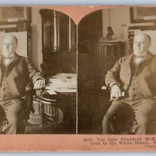 c1900 Washington DC President McKinley @ Private Desk Real Photo Stereo Card V13 picture