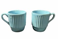 RARE Vintage Alco Made In Brazil Blue Aqua Ribbed Cups Mugs Lot Set Of 2 Sticker picture