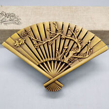 6.4inch Chinese Brass Hand Carved Plum Blossom Pattern Fan Statues Ink Box Decor picture