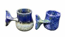 Doug Wylie 2 Pottery Whale Cups Mugs Whale Tail Handles (Tail inside 1) 1 Signed picture