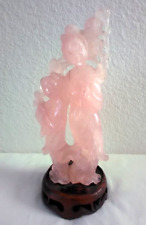 Chinese Hand Carved Rose Quartz Gem Classic Beauty + Child Statue Figurine 8.8