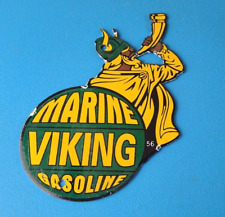 Vintage Marine Viking Gasoline Sign - Gas Pump Plate Service Porcelain Sign picture
