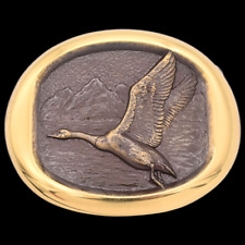 Solid Bronze Goose Steven Knight SLK Artist 1980s Vintage Belt Buckle W/Box picture