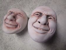 VTG 90s NOS Creepy Faces Head scary Salt & Pepper shakers pottery clay craft set picture