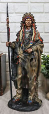 Native American Indian Warrior Chief With Battle Headdress Statue Heritage Decor picture