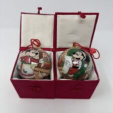 Disney 2 Christmas Ball Ornaments Mickey Minnie Mouse Round In Red Boxes Holiday picture