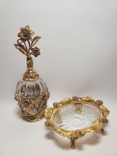 Vintage Matson 24k Gold Plate Ormulo Glass Perfume Bottle w Glass Dauber & Dish picture
