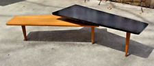 VTG MCM Black Blonde Wood Boomerang Pivoting Switchblade Cocktail Coffee Table picture