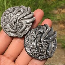 1pc Hand Carved Natural Silver Obsidian Nine-Tailed Fox picture