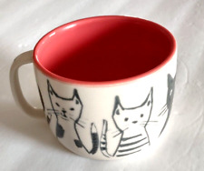 Anthropologie Cat Person Coffee Mug Cream Color Cat Drawings Pink Coral Inside picture