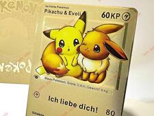 ♥ 'I love you' Pokemon Card from Gold Plated Metal-Pikachu & EVOLI ♥ picture