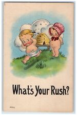 1919 Cute Little Children Chasing Bees Insect What's Your Rush Antique Postcard picture