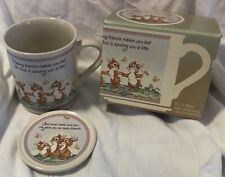 1986 Hallmark Easter Bunny Deer Coffee Tea Mug & Lid or Coaster God Friends Box picture