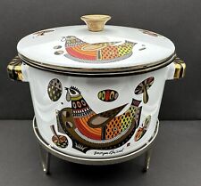 Vintage Georges Briard Enamel Stock Pot w / Stand Mid-Century Birds & Mushrooms picture