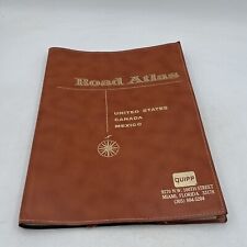 VTG 1985 ROAD ATLAS & TRAVEL GUIDE W/ Leather COVER Quipp USA Mexico Canada picture