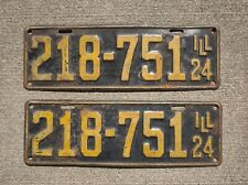 Vintage 1924 Illinois license plate pair 218-751 Original Black Yellow Paint DMV picture