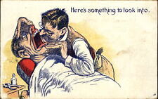 Dentist dentistry pun comic ~ Something to Look Into ~ 1907 postcard picture