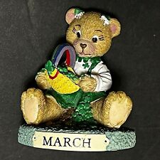 Vintage Theadorables March resin teddy bear, Shamrocks, Rainbow, pile of gold, picture