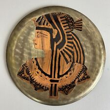 vintage Egyptian Metal Plate wall hanging Copper Brass Inlays Decorative MCM picture