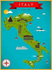 Map of Italy Florence Rome Milano Pisa Naples Retro Travel Art Poster Print picture