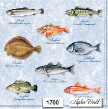 (1700) TWO Paper Luncheon Decoupage Art Craft Napkins  FISH TYPES FLOUNDER BASS picture