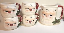 Vintage Ceramic Santa Pitcher & 4 Mugs PRICE PRODUCTS Paint Loss Holly  picture