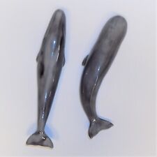 Whale Sculptures Pair of Sperm & Humpback Glossy Ceramic Wall or Table Display picture