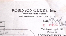 1936 ROBINSON-LUCKS DRESSES FOR SMART WOMEN NEW YORK BILLHEAD INVOICE Z248 picture