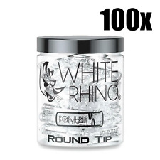 Full Jar 100x Tips White Rhino Smoking Round Glass Rolling Tips Regular Size 9MM picture