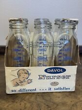 Vintage “Davol” Nurser 8oz Glass Baby Bottle W/ Box Carrier Feed Rite 7 Piece picture