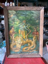 1920's Vintage Lord Krishna Defeating Kaliya Serpent Lithograph Print Framed picture