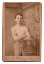 CIRCA 1890s CABINET CARD A.A. MEYER HANDSOME YOUNG MAN WITH BIG ARMS CHICAGO ILL picture