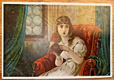 Victorian Trade Card Halloween Style Woman Reading Scary Book Newark New Jersey picture