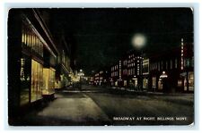 1914 Broadway Night Billings Montana MT R.P.O. Miles City & Spokane WA Postcard picture