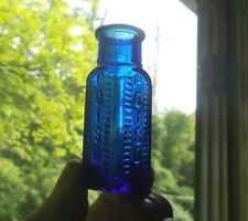 COBALT BLUE SQUARE POISON BOTTLE WITH HORIZ LINES 100 YRS OLD SPARKLING MINT picture