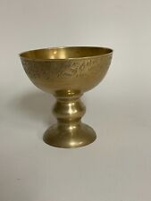 Vtg Brass Engraved/Etched Bowl Footed Pedestal Dish, made in India picture