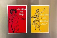 Funny Vintage Lady Dishwasher Magnets Dishes Are Clean Dirty Cute 2.25”x3.25” picture