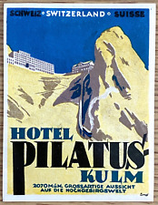 1930s HOTEL PILATUS-KULM vintage luggage label SWITZERLAND SUISSE drawn by Ernst picture