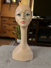 Vintage Female Mannequin Head Bust Store Counter Hat Wig Display Long Neck 21” picture