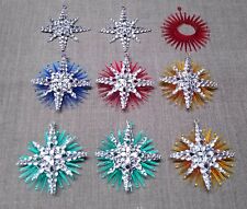 Lot of 7 Star Christmas Ornaments Holiday Retro 60s 70s Starburst Jewel Look  picture